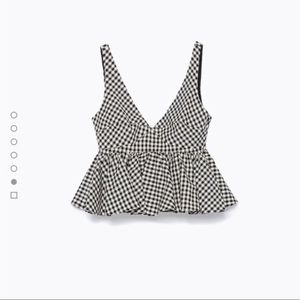 Zara Gingham Checkered Black and White Peplum Top